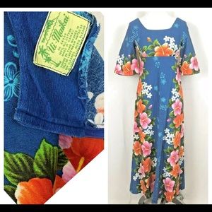 Vintage Hawaiian Maxi dress Barkcloth